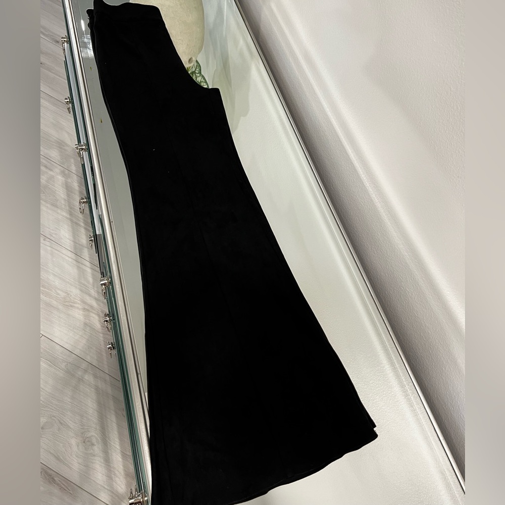 Black velvet high waisted flare trousers